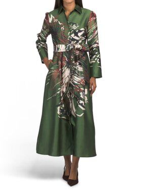 NANCY YANG Long Sleeve Mikado Shirt Dress Gown